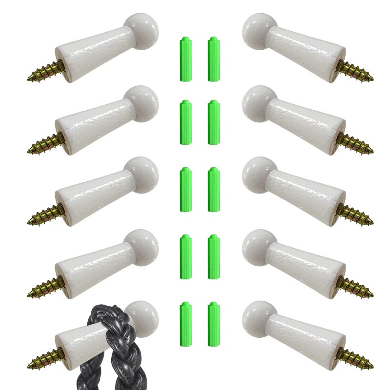 Svaitend Screw-On Solid Wood Hook Coat Hook Towel Hook Shaker Pegs for Bathroom Livingroom Garden 10 Pieces (White Paint) - Image 1